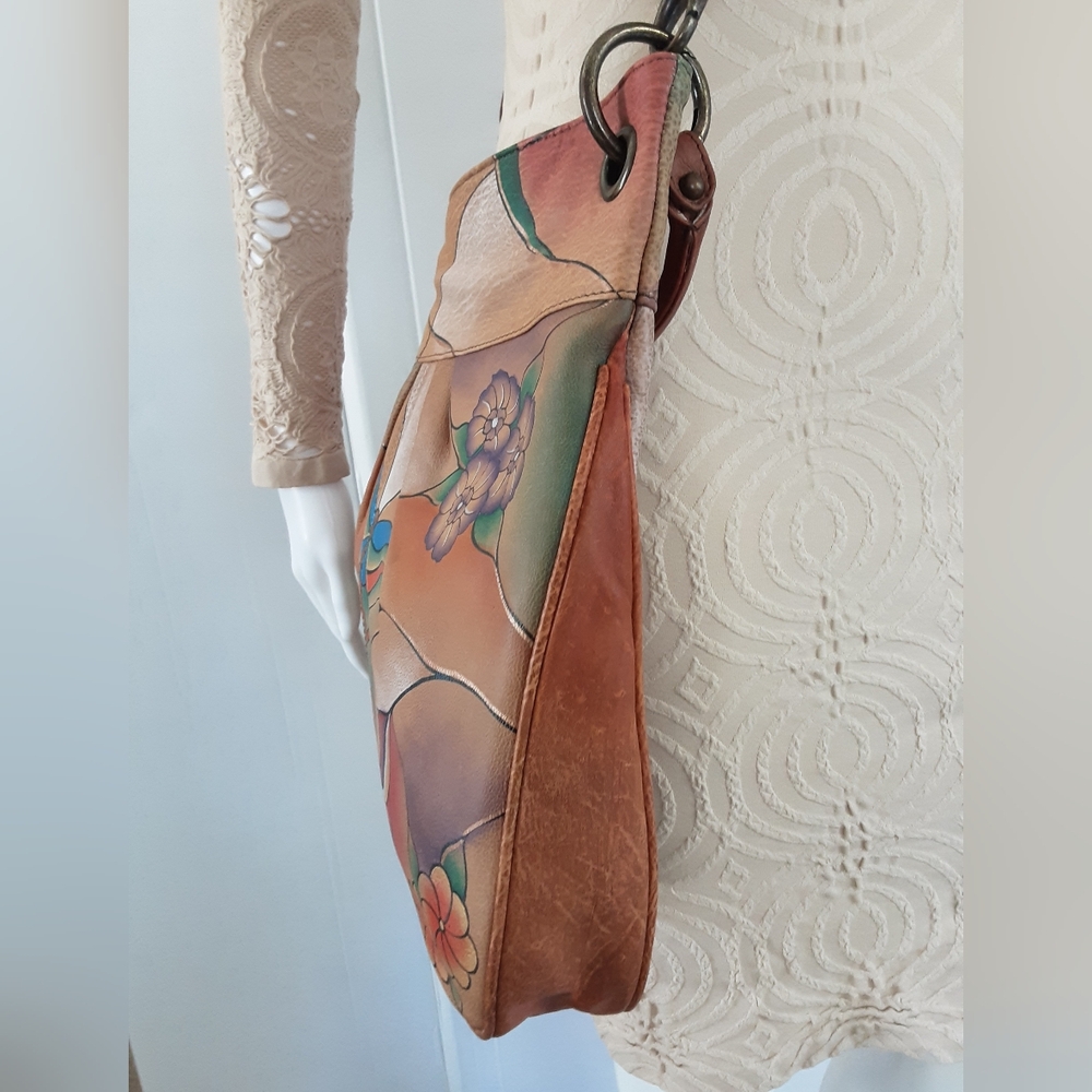 Anuschka Brown Multi-Color Hand-Painted Leather Hobo Bag - Picture 6 of 12